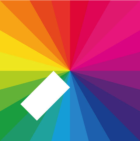 Colorful radial gradient with a white square in the center