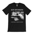 Black t-shirt with 'Joy Division' graphic and text on a white background