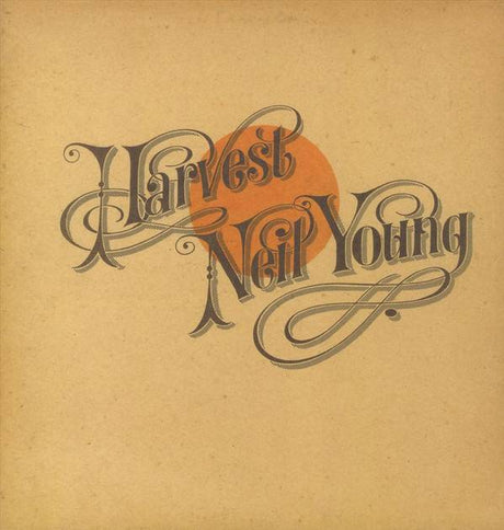 Album cover with 'Harvest' and 'Neil Young' text on a beige background