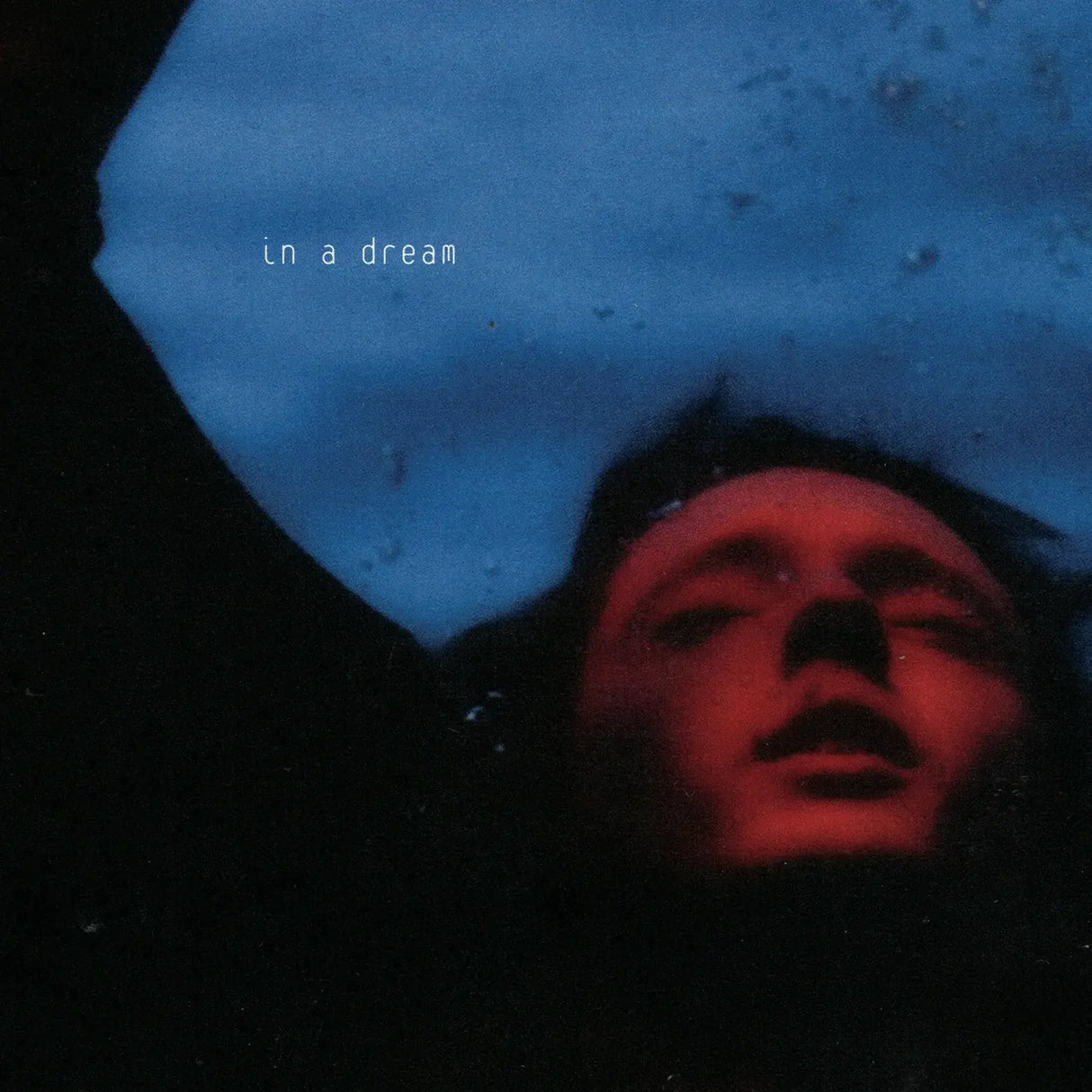Album cover with a face in red tones under a blue sky with 'in a dream' text.