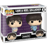 Funko Pop! Rocks packaging featuring Liam and Noel Gallagher figures with Oasis branding.