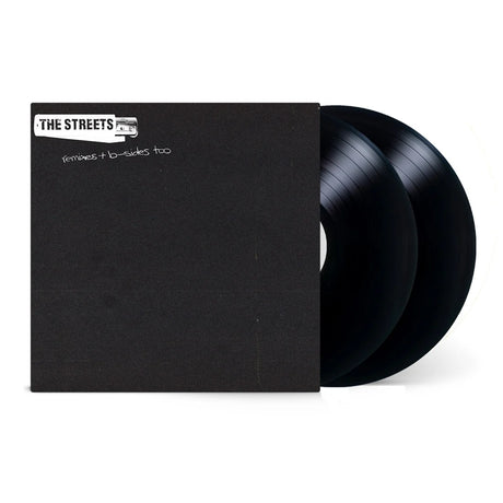 Black vinyl records with a matching sleeve on a white background
