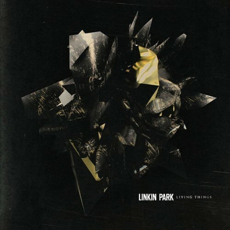 Album cover for 'Living Things' by Linkin Park with a black and white abstract design.
