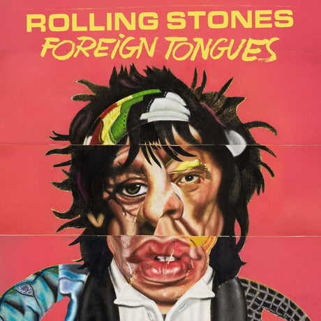 Album cover for 'Foreign Tongues' by The Rolling Stones with stylized portrait and red background.