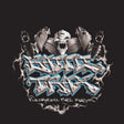 Logo with mechanical design and text on a black background