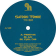Vinyl record label with yellow text on a blue background