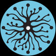 Black abstract design on a blue circle with a white center