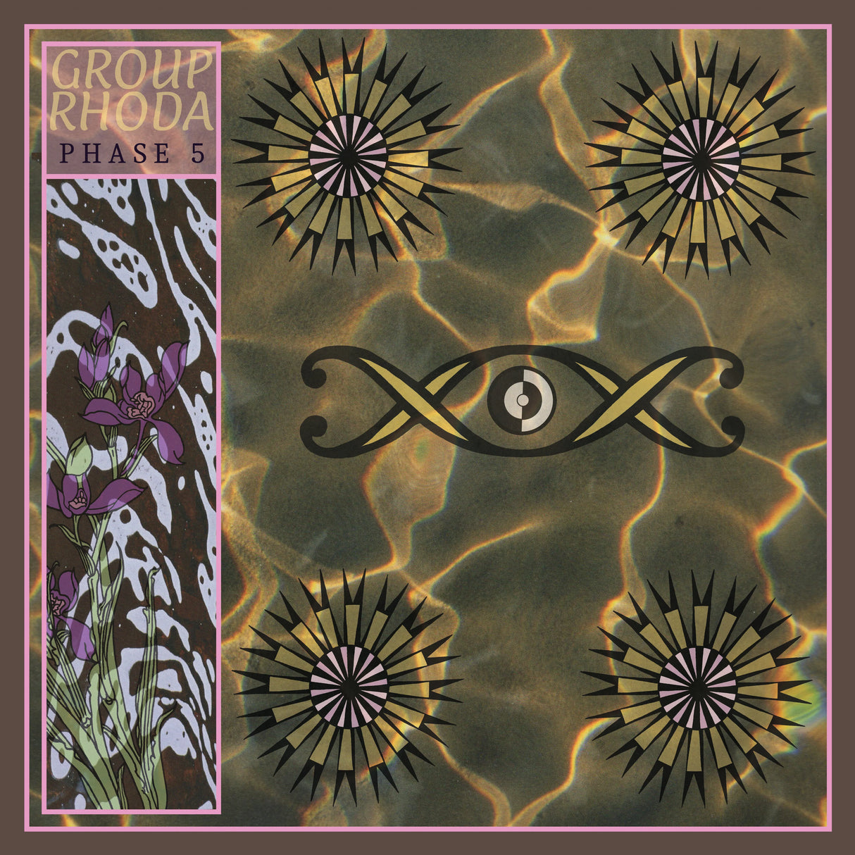 Album cover with abstract designs and text on a textured background