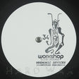 Vinyl record label with a stylized insect design and text on a black background