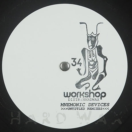 Vinyl record label with a stylized insect design and text on a black background