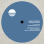 Vinyl record label with text and a logo on a gray background