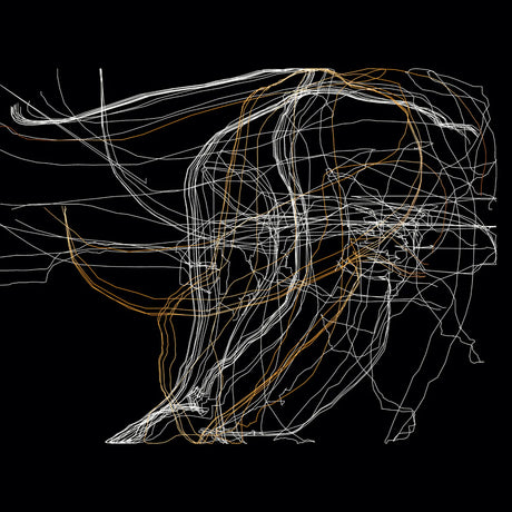 Abstract line art of a figure on a black background