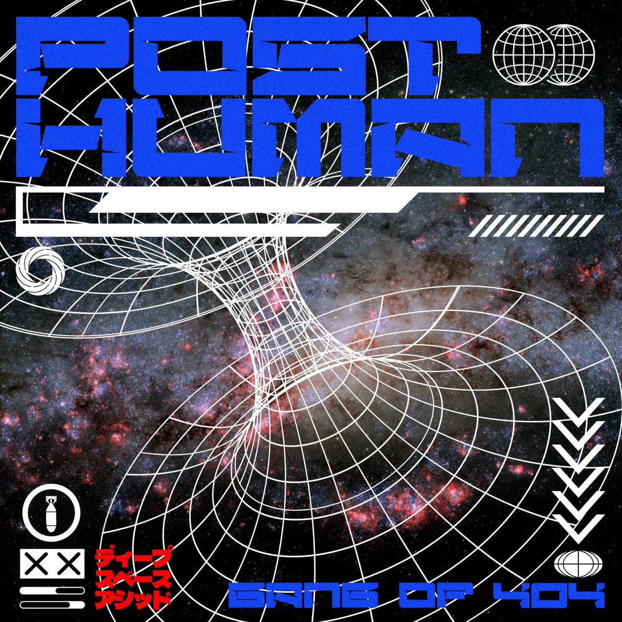Album cover with 'Post Human' text and space-themed design