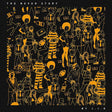 Album cover for J.I.D's 'The Never Story LP' featuring a black and orange illustration of various characters and objects.