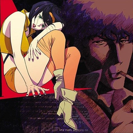 Album cover art featuring stylized illustrations of characters from the Cowboy Bebop anime series.