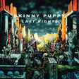 Album cover art for Skinny Puppy - Last Rights LP featuring a dark, surrealistic cityscape with various sculptures and a dilapidated building.