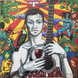 Album cover art featuring a colorful illustration of a man holding a guitar with a background of various cartoon characters and a sun.