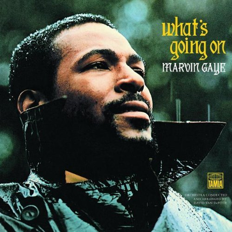  Album cover for Marvin Gaye - Whats Going On LP featuring a portrait of Marvin Gaye with a title text overlay.