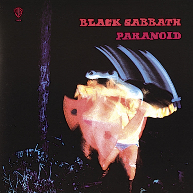 This image features the album cover for "Paranoid" by Black Sabbath. The cover artwork is striking with its dark and ominous tone.