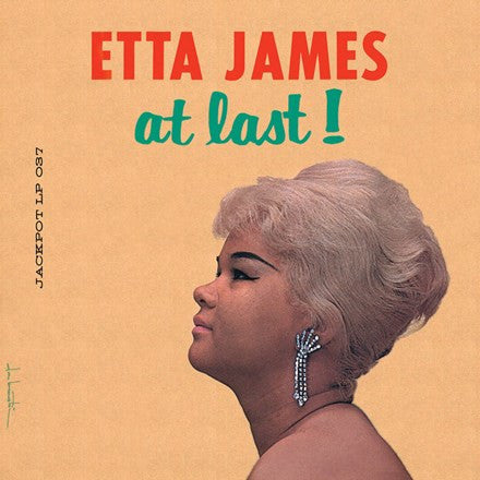 Cover of the Etta James album 'At Last' featuring a photograph of Etta James with a red vinyl label at the bottom.