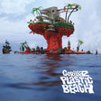 Album cover art for Gorillaz - Plastic Beach 2LP featuring a stylized, colorful floating city in a serene water setting with the band's logo.