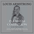 Cover of the vinyl collection titled 'The Platinum Collection' by Louis Armstrong, featuring a black and white photo of the artist with a grey background.