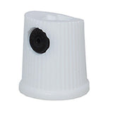 A white female fat cap for spray paint cans, designed to create wide, soft lines for graffiti art.